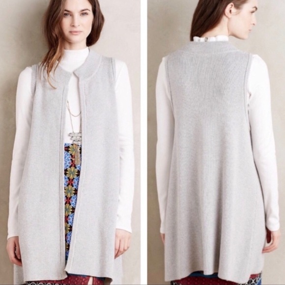 Anthropologie Moth Grey Danna Swing Sleeveless Longline Sweater Vest Size Large - Picture 1 of 9